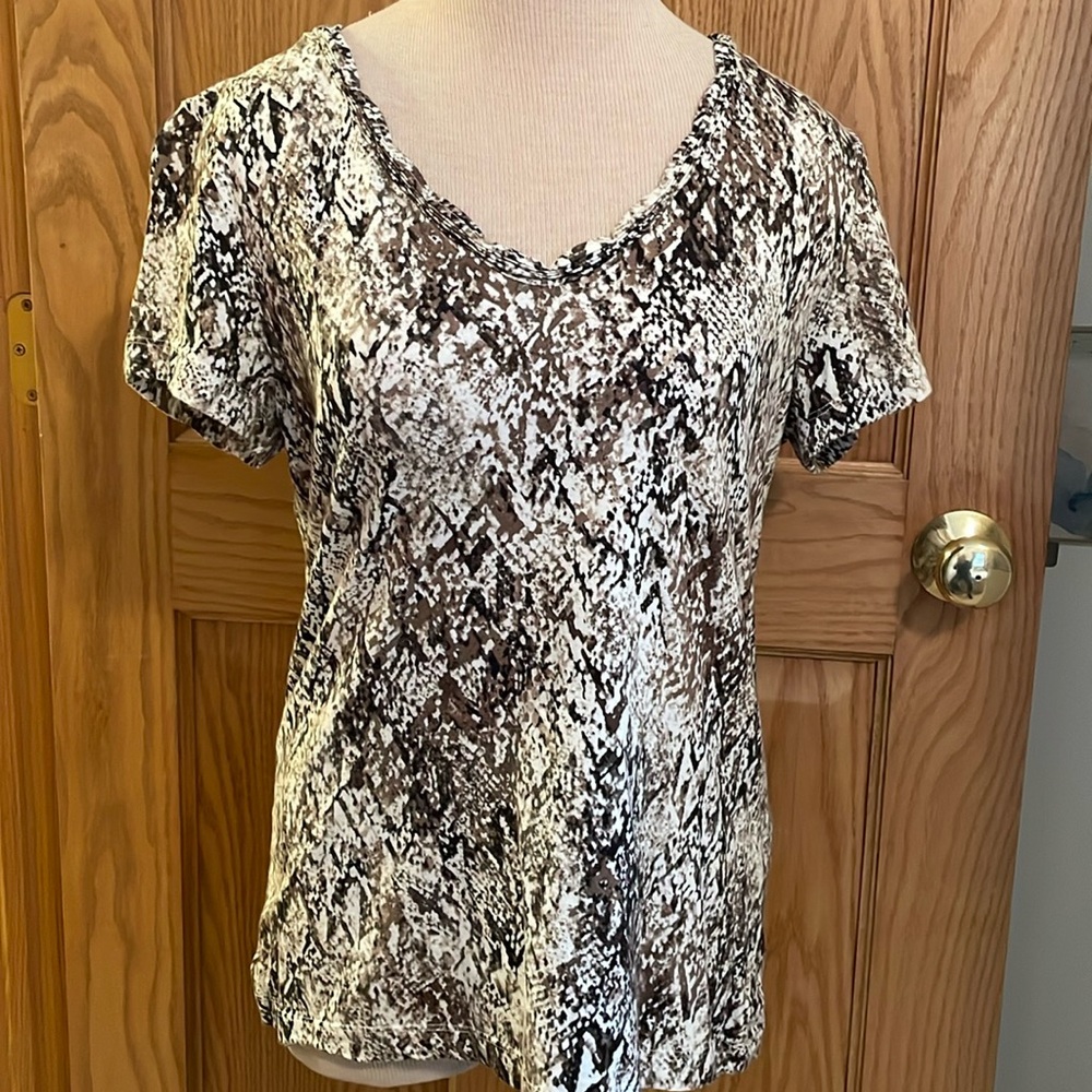 Dana Bachman signature beige, brown, black snakeskin look pattern